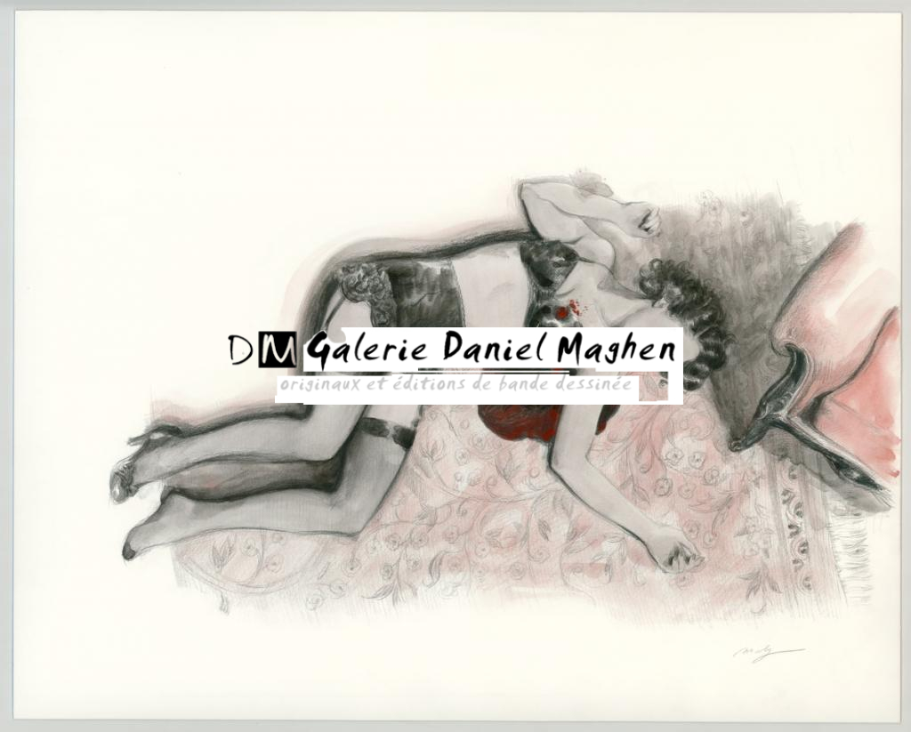 Illustration originale sur papier Art Board,  intitulée "Macabre découverte - Maly Siri - Acrylique, encre de Chine et crayon sur papier - 3133