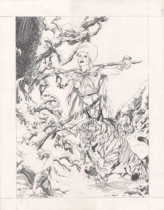 femme + monstre  (dessin de com - Djillali Defali - Mine de plomb sur papier - 169