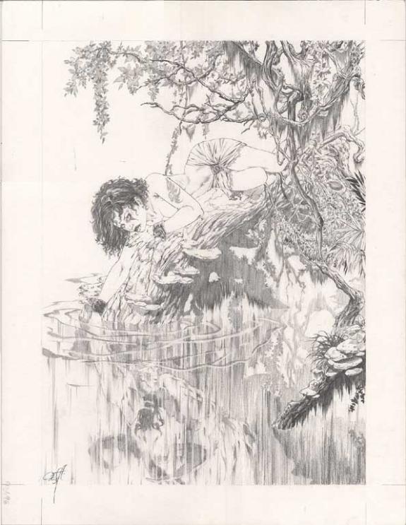 femme qui se regarde dans l'eau - Djillali Defali - Mine de plomb sur papier - 168