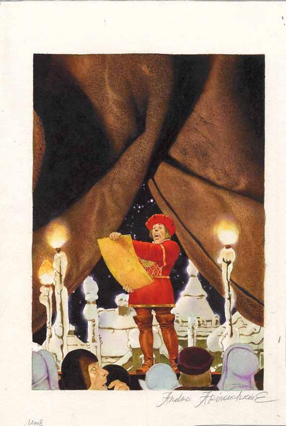 homme lisant parchemin - Andréï Arinouchkine - Aquarelle sur papier - 2373