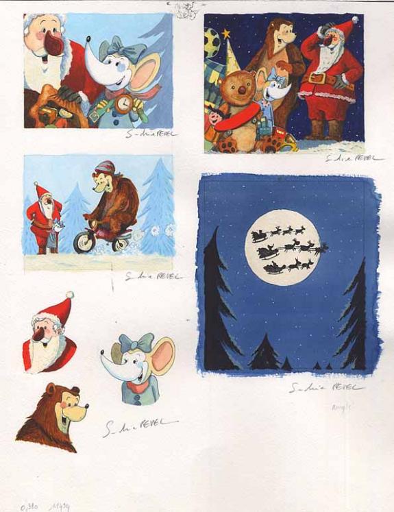 petite illustrationsde souris, pere noel - Sandrine Revel - Aquarelle et mine de plomb sur papier - 141