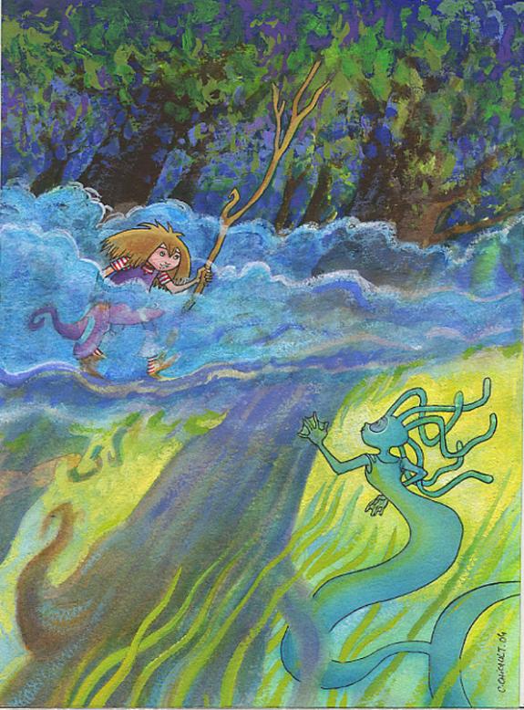 zelie dans foret - Cécile Chicault - Encre de couleur et mine de plomb sur papier - 122