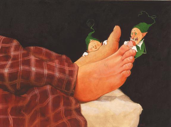 M&M mordent des pieds - Erlé Ferronnière - Encre de couleur sur papier - 46