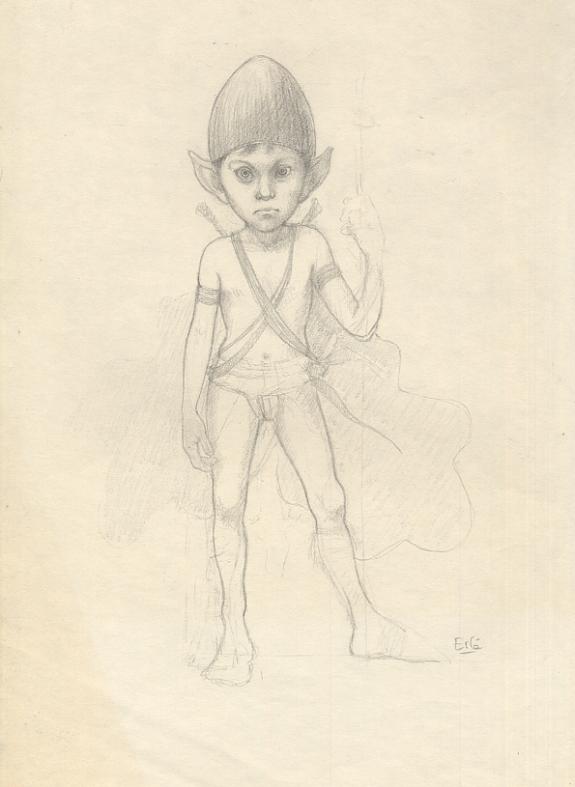 recherche elfe cape feuille de chêne - Erlé Ferronnière - Mine de plomb sur papier - 43