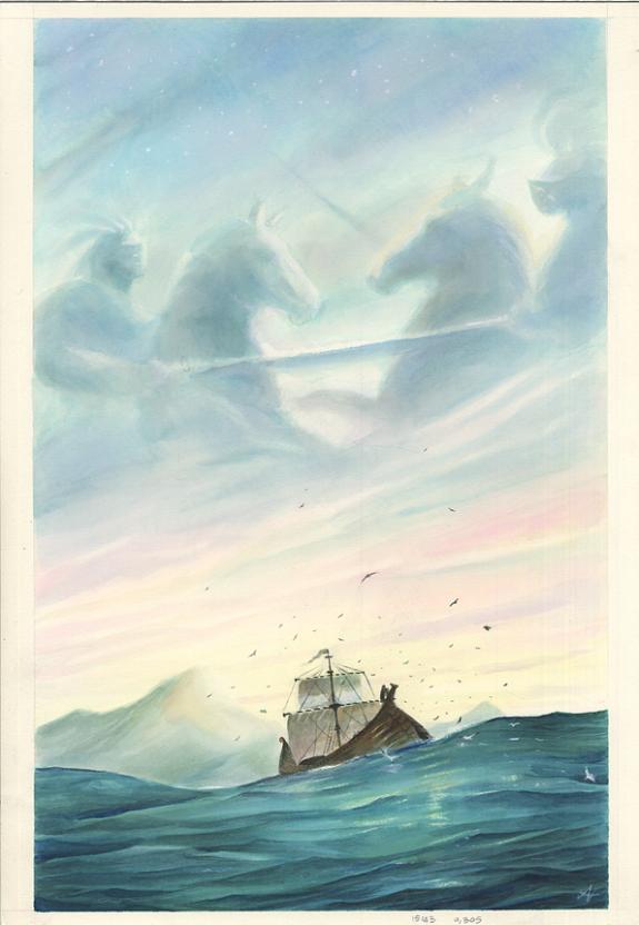 bateau et nuages chevaliers p68 - Armel Gaulme - Aquarelle sur papier - 1640