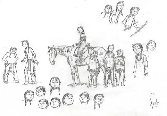 croquis de jeunes indiens dont une à cheval - Fred Simon - 362