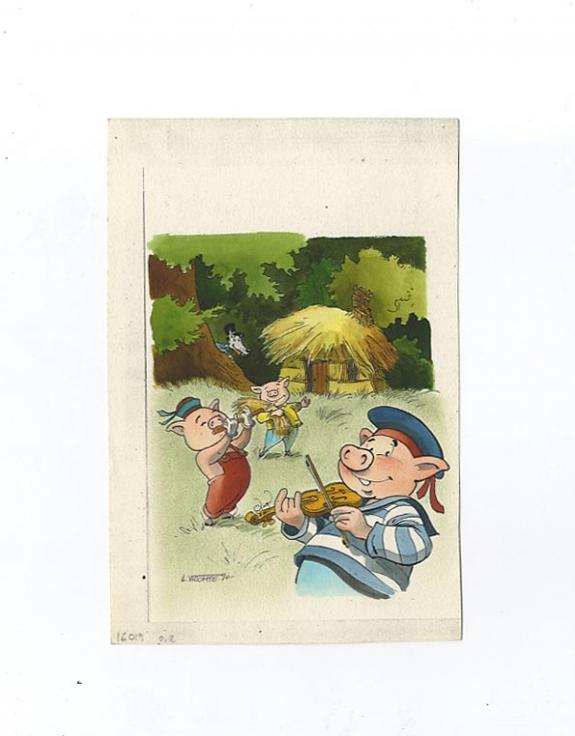 3 petits cochons dessin n/b+ couleur - Laurent Vicomte - 393