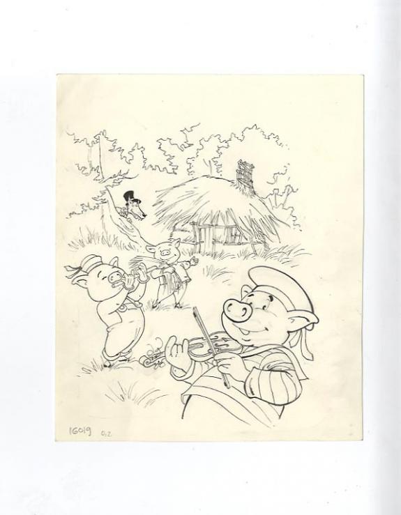 3 petits cochons dessin n/b+ couleur - Laurent Vicomte - 393