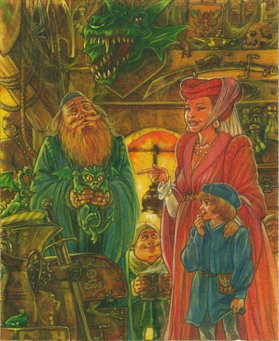 Illustration originale - Jeune Dragon dans une échoppe - Eric Puech - Encre de couleur sur papier - 760