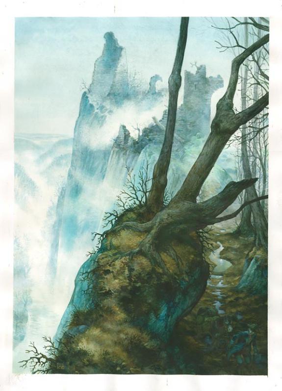 homme ane et chateau en ruine - David Caryn - Gouache sur papier - 1234