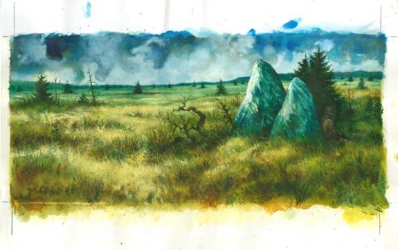 decor avec 2 pierres - David Caryn - Gouache sur papier - 1235