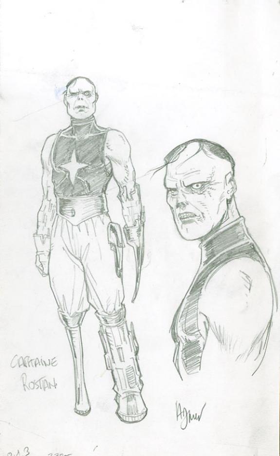 Capitaine Rostan - Philippe Adamov - Mine de plomb sur papier - 1243