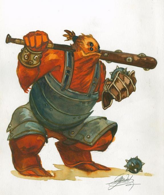 monstre avec masse - Gwendal Lemercier - Gouache et feutre - 1467