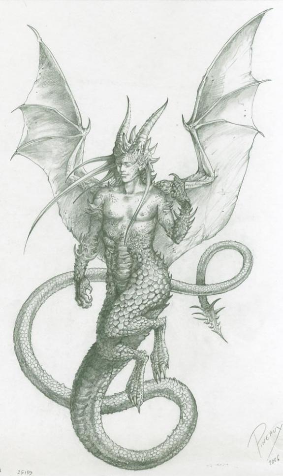 homme dragon à corne - Séverine Pineaux - Mine de plomb sur papier - 1485