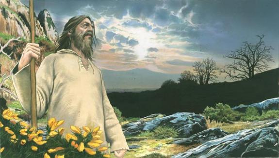 Illustration originale, Merlin, paysage de montagne - Bruno Brucero - Acrylique - 1576