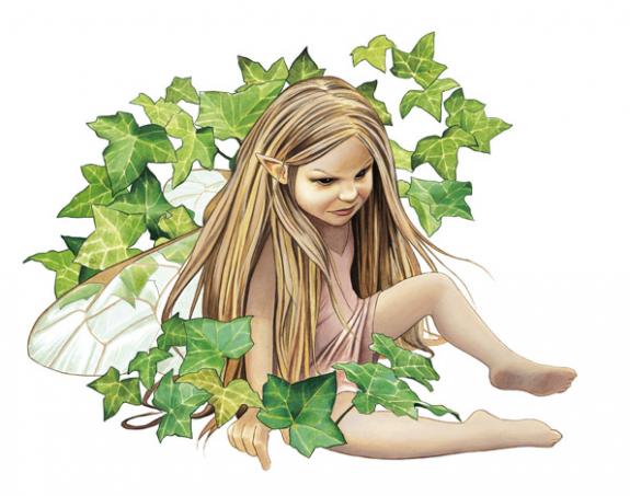 Illustration originale, jeune fée entourée de lierre - Bruno Brucero - Acrylique - 1580