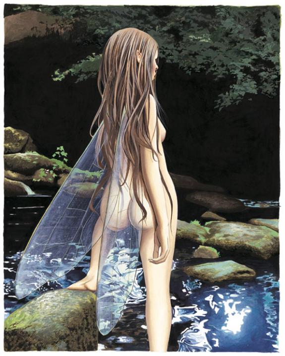 fée nue de dos devant rivière - Bruno Brucero - Acrylique - 1585