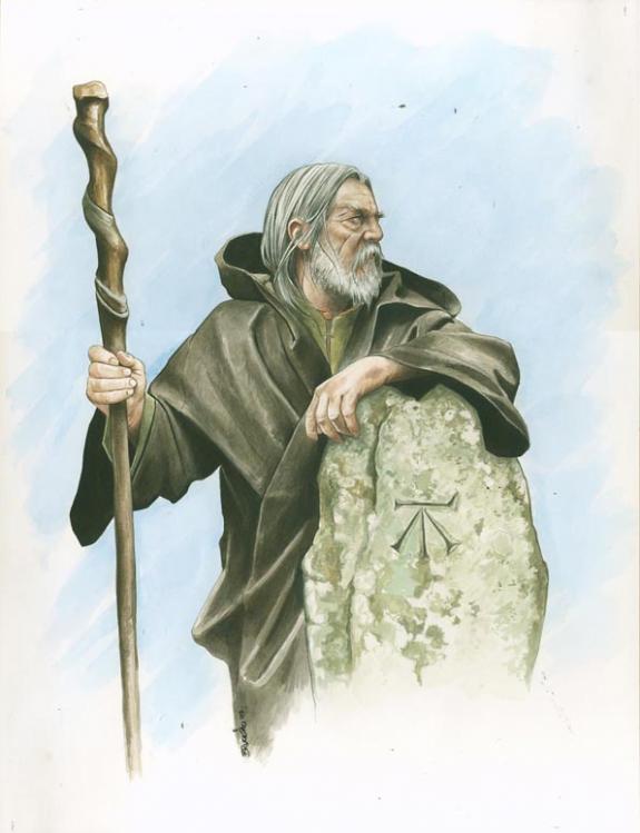 merlin à côté d'1 cairn rhunique - Bruno Brucero - Acrylique - 1591