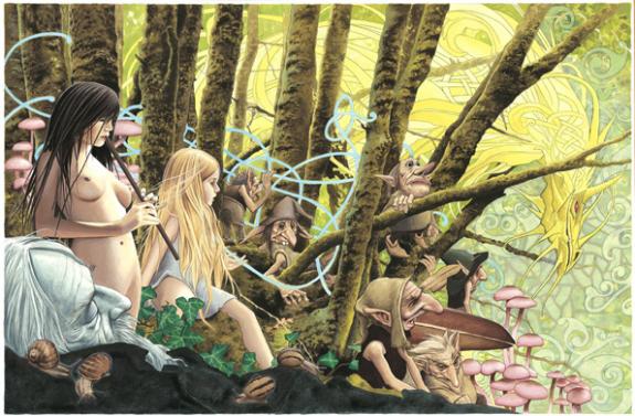 Illustration originale, la mort de Merlin - Bruno Brucero - Acrylique - 1593