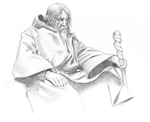 merlin regard fatigué, assis - Bruno Brucero - Mine de plomb sur papier - 1595