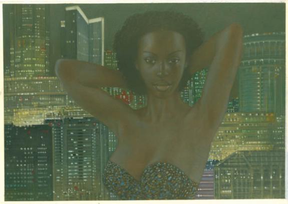 Femme bras croisés der.tête nuit - Didier Eberoni - Gouache sur papier - 1805