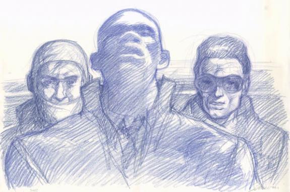 hommes - Didier Eberoni - Crayon de couleur sur papier - 1810