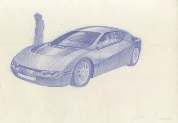 voiture + femme - Didier Eberoni - Crayon de couleur sur papier - 1814