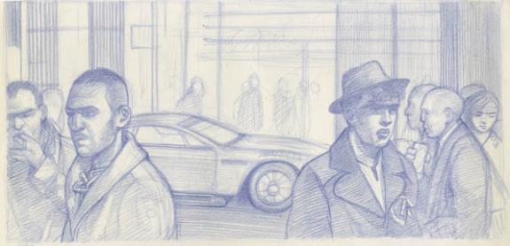 voiture dans rue - Didier Eberoni - Crayon de couleur sur papier - 1827