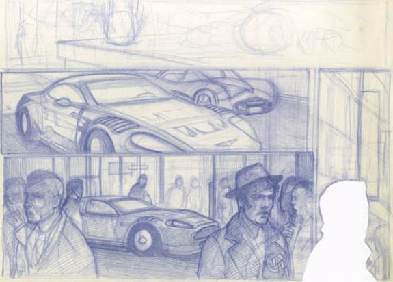 voiture et foule - Didier Eberoni - Crayon de couleur sur papier - 1830