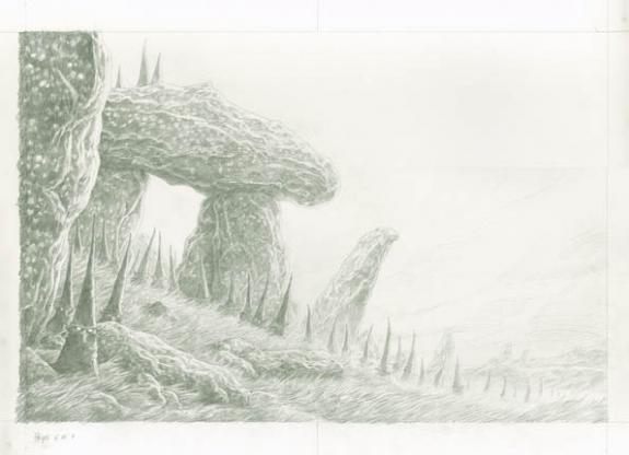 Lutins + dolmen - Olivier Ledroit - Mine de plomb sur papier - 1698