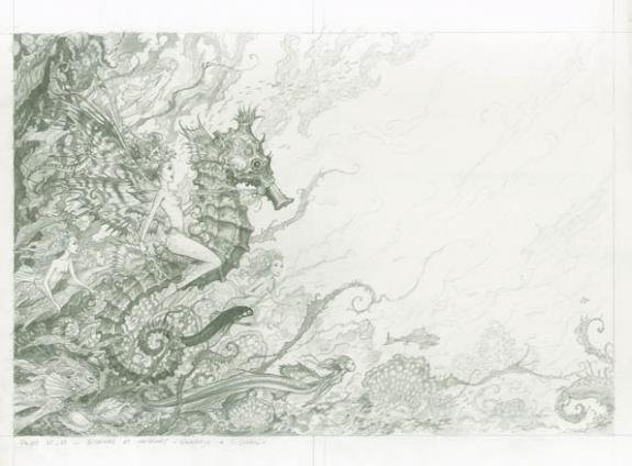 sirène et ondine dble pge - Olivier Ledroit - Mine de plomb sur papier - 1700