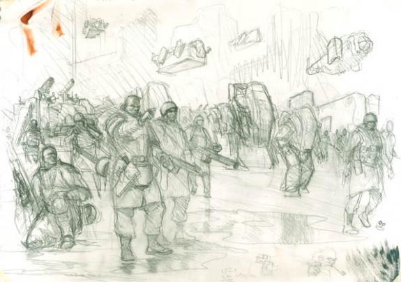 scene soldat - Karl Kopinski - Mine de plomb sur papier - 1756