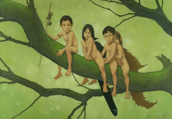 4elfes (2filles+ 2garçons) sur branche - Erlé Ferronnière - 1758