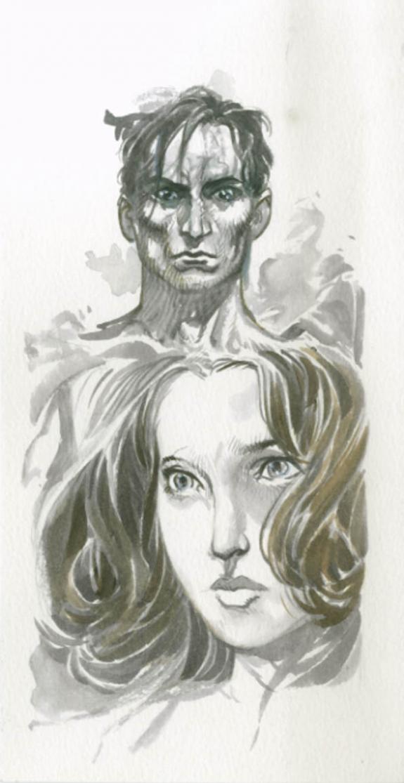 Couple - Fabrice Meddour - Encre de couleur sur papier - 1782