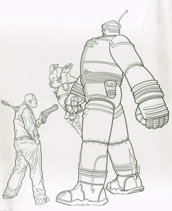 Dessin hommage Hard Boiled et Big Guy - Geof Darrow - Encre de Chine - 1837