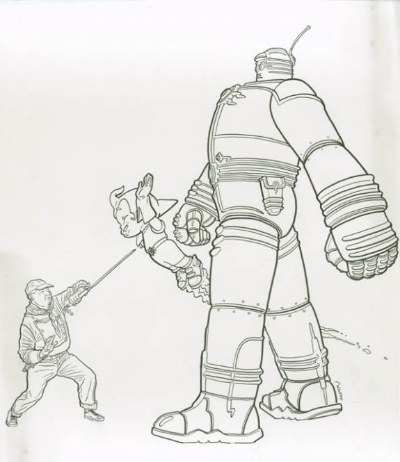 Dessin hommage Shaolin Cowboy & Big Guy - Geof Darrow - Encre de Chine - 1838
