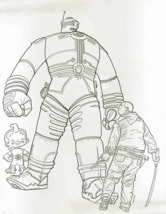 Dessin hommage Shaolin Cowboy & Big Guy - Geof Darrow - Encre de Chine - 1839