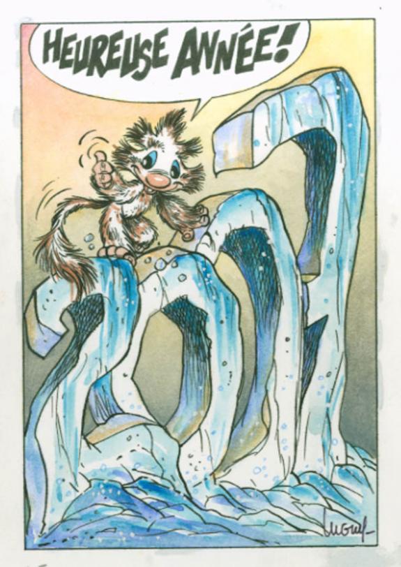 Carte de voeux - Philippe Luguy - Encre de Chine et encre de couleur sur papier - 1894