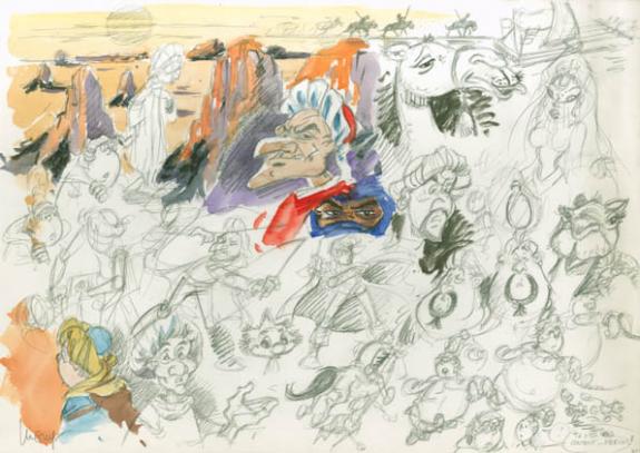 Recherches - Philippe Luguy - Encre de couleur et mine de plomb sur papier - 1895