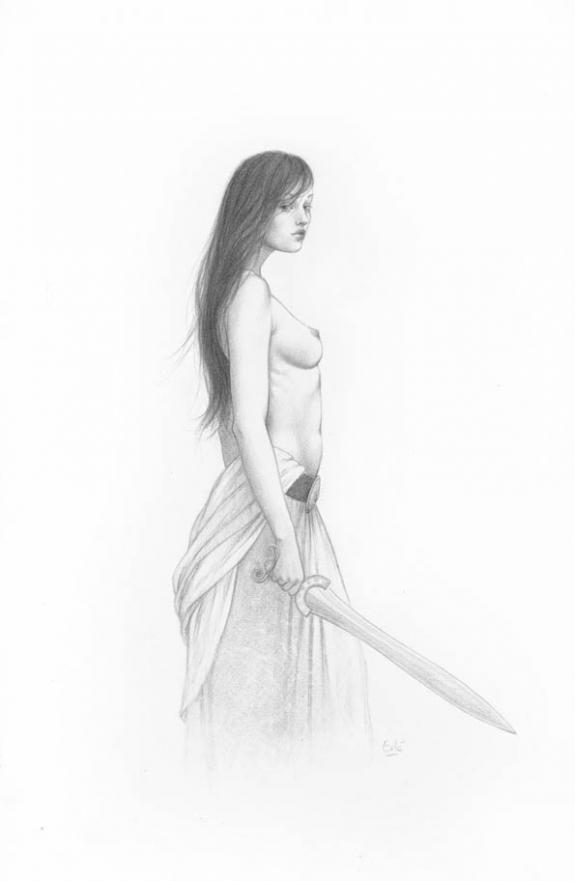 Dame à l'épée - Erlé Ferronnière - Mine de plomb sur papier - 2045