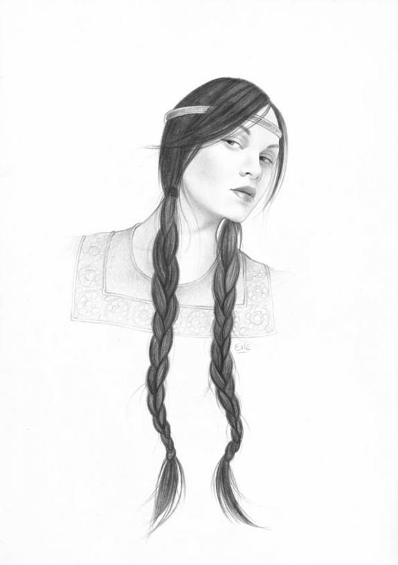 Dame aux tresses - Erlé Ferronnière - Mine de plomb sur papier - 2048