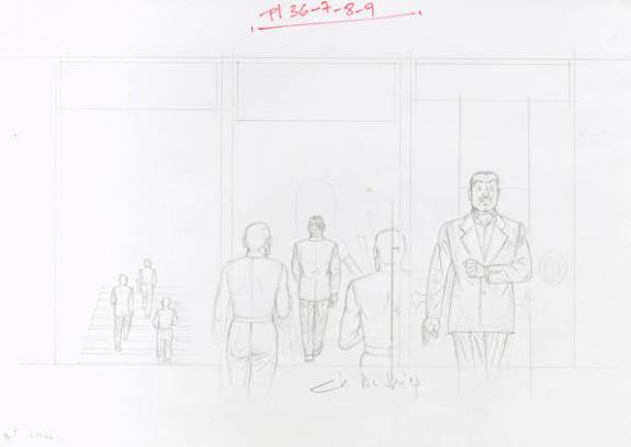 Crayonné case planche 36-7-8-9 - Chantal De Spiegeleer - Mine de plomb sur papier - 1934