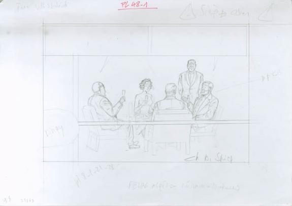 Crayonné case planche 48-1 - Chantal De Spiegeleer - Mine de plomb sur papier - 1951