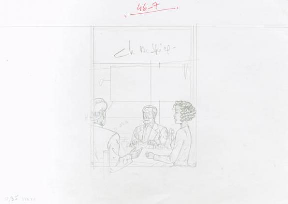 Crayonné case planche 46-7 - Chantal De Spiegeleer - Mine de plomb sur papier - 1952