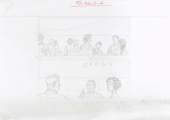 Crayonné case planche 46-5-6 - Chantal De Spiegeleer - Mine de plomb sur papier - 1953