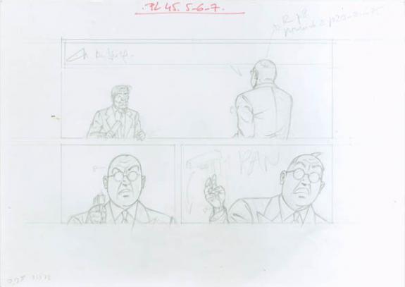 Crayonné case planche 45-5-6-7 - Chantal De Spiegeleer - Mine de plomb sur papier - 1957