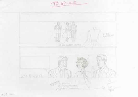 Crayonné case planche 47-1-2 - Chantal De Spiegeleer - Mine de plomb sur papier - 1959