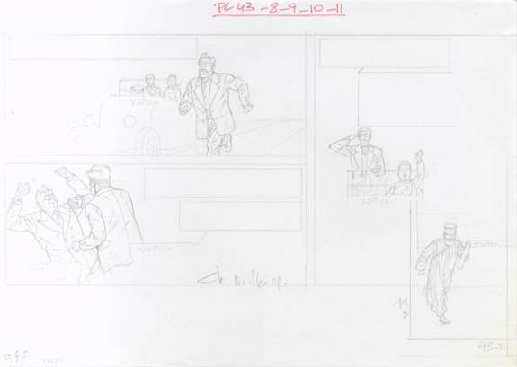 Crayonné case planche 43-8-9-10-11 - Chantal De Spiegeleer - Mine de plomb sur papier - 1960