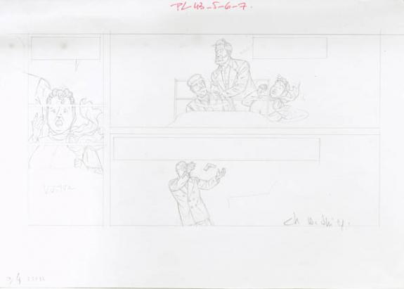 Crayonné case planche 43-5-6-7 - Chantal De Spiegeleer - Mine de plomb sur papier - 1961