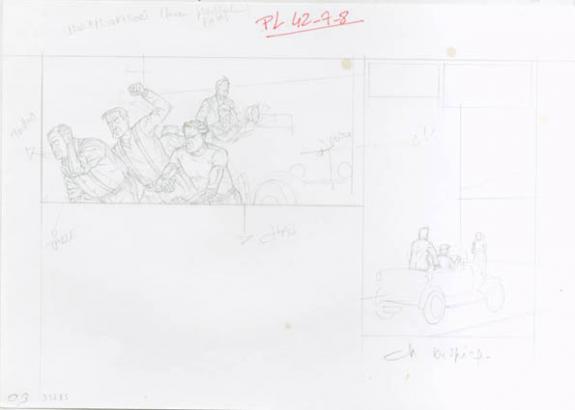 Crayonné case planche 42-7-8 - Chantal De Spiegeleer - Mine de plomb sur papier - 1962